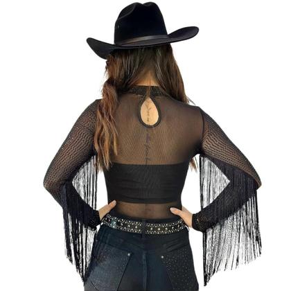 Imagem de Calça Jeans Preta Feminina All Black Moda Country Brilhos Pretos Cintura Alta Flare Strass Pedras Texas Ranch Jeans