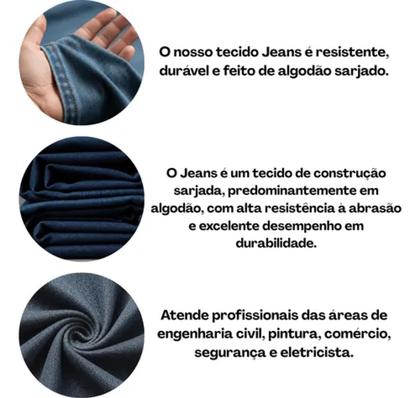 Imagem de Calça Jeans Refletiva Laranja Resistente Trabalho Obra Rodovia Qualidade Roupa