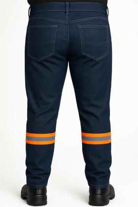 Imagem de Calça Jeans Refletiva Laranja Resistente Trabalho Obra Rodovia Qualidade Roupa