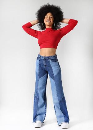 Imagem de Calça jeans sawary wide leg patchwork - 270496