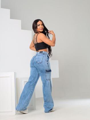 Imagem de Calça Jeans Sky Feminina WIde Leg Cargo Bolsos Lateral Ref: 0031