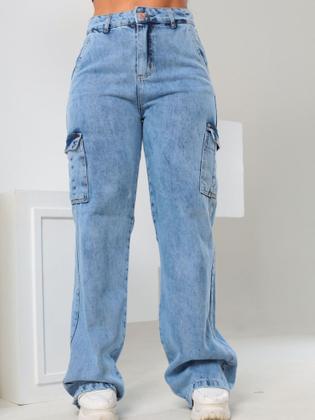 Imagem de Calça Jeans Sky Feminina WIde Leg Cargo Bolsos Lateral Ref: 0031