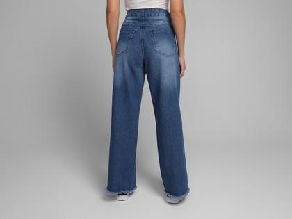 Imagem de Calça Jeans Vista Magalu Wide Leg Barra Desfiada