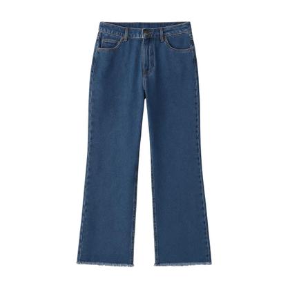 Imagem de Calça Jeans Wide Leg Feminina Cintura Média Barra Desfiada