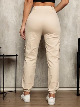 Imagem de Calça Jogger Cargo Sarja Skatista feminina com bolsos