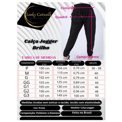 Imagem de Calça Jogger Feminina Brilho Luxo Lurex do P ao Plus Size
