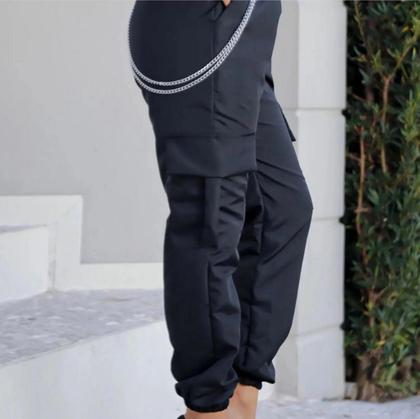 Imagem de Calça Jogger Feminina Com Corrente Tactel Moda Gringa Unissex