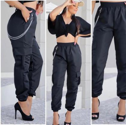 Imagem de Calça Jogger Feminina Com Corrente Tactel Moda Gringa Unissex