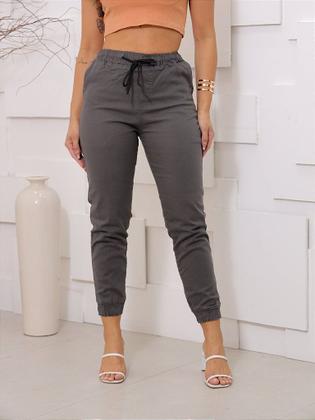 Imagem de Calça Jogger Feminina Sarja Cinza com Cordão Ajustável