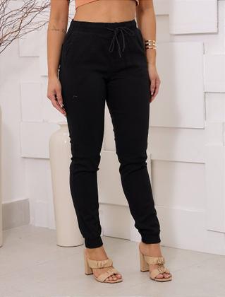 Imagem de Calça Jogger Feminina Sarja Preta com Cordão Ajustável