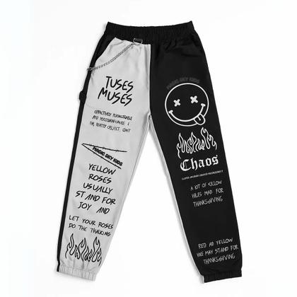 Imagem de Calça Jogger Infantil e Juvenil Carinha Fogo Tactel com Correntinha Branca e Preta
