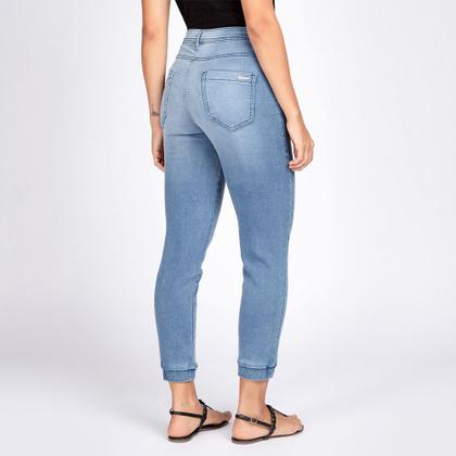 Imagem de Calça Jogger Jeans Moletom Elástico Barra Azul Claro