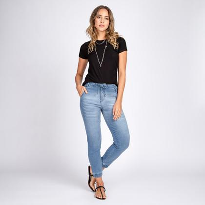 Imagem de Calça Jogger Jeans Moletom Elástico Barra Azul Claro
