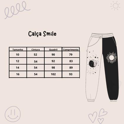 Imagem de Calça Jogger Juvenil Infantil Sol e Lua com Correntinha Branca e Preta Menina