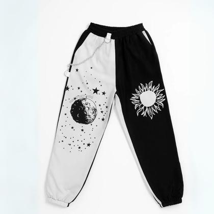 Imagem de Calça Jogger Juvenil Infantil Sol e Lua com Correntinha Branca e Preta Menina