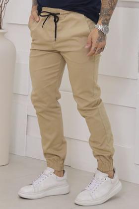 Imagem de Calça Jogger Masculina Sarja Bege com Cordão Ajustável
