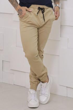 Imagem de Calça Jogger Masculina Sarja Bege com Cordão Ajustável