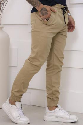 Imagem de Calça Jogger Masculina Sarja Bege com Cordão Ajustável