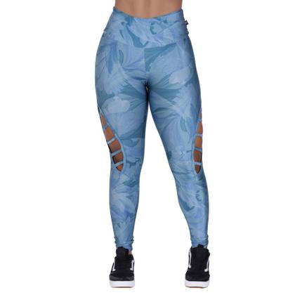 Imagem de Calça legging fitness cirrê estampado detalhe tiras vazada perna orbis - vinho