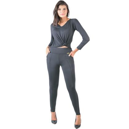 Imagem de Calça Legging Montaria Térmica Grossa Feminina Bolso Preta