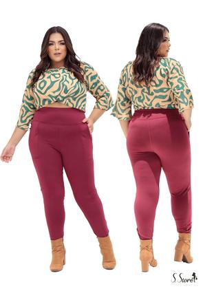 Imagem de Calça Legging Plus Size Montaria Flanelada / Forrada Com Bolsos Frontais