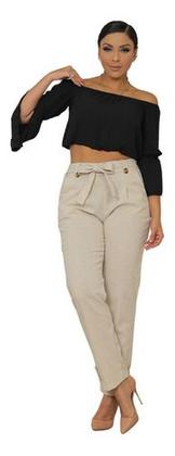 Imagem de Calça Linho Alfaiataria Jogger Cochard Social Laço Sinto Fak