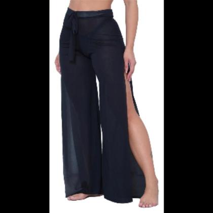 Imagem de Calça Luxo Saída de Praia Modelo Pantalona com Fenda Lateral