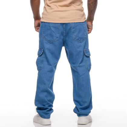 Imagem de Calça Masculina Cargo Jeans Larga Lisa com Bolso