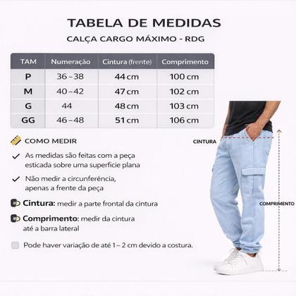 Imagem de Calça Masculina Cargo Jeans Larga Lisa com Bolso