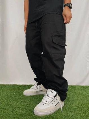 Calça Masculina Cargo Larga Skate Hip Hop Parachute Bolsos
