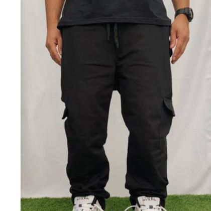 Imagem de Calça Masculina Cargo Larga Skate Hip Hop Parachute 6 Bolsos