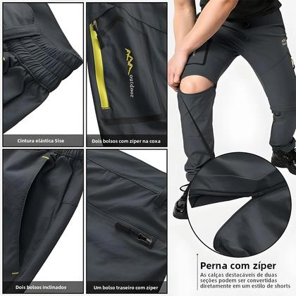 Imagem de Calça Masculina Impermeável e de Secagem Rápida para Caminhada - Conversível com Zíper e Bolsos