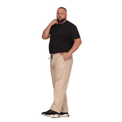 Imagem de Calça Masculina Plus Size De Sarja Elastico Na Cintura E Cordão Ajustador 