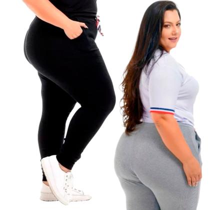 Imagem de Calça Moletom Algodão Ribana Plus Size Para Gordinhas Quentinha Para O Inverno