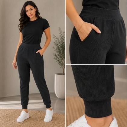 Imagem de Calça Moletom Feminina Jogger 3D Com Bolsos Laterais Cereja Rosa