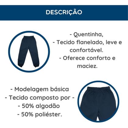 Imagem de Calça Moletom Juvenil infantil Flanelado 10 a 16 Elastico na Cintura Punho Inverno Uniforme Escolar dia a dia Sem bolso Azul Marinho Baby Deluxe