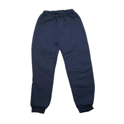 Imagem de Calça Moletom Juvenil infantil Flanelado 10 a 16 Elastico na Cintura Punho Inverno Uniforme Escolar dia a dia Sem bolso Azul Marinho Baby Deluxe