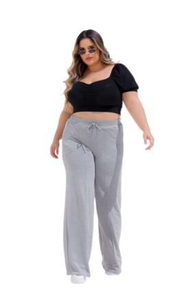 Imagem de Calça Moletom Pantalona Elástico na Cintura com Bolso