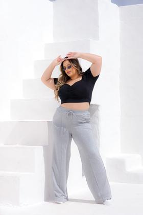 Imagem de Calça Moletom Pantalona Elástico na Cintura com Bolso