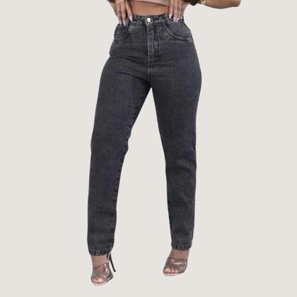 Imagem de Calça Mom Jeans Feminina Cintura Alta Cinza Grafite Premium
