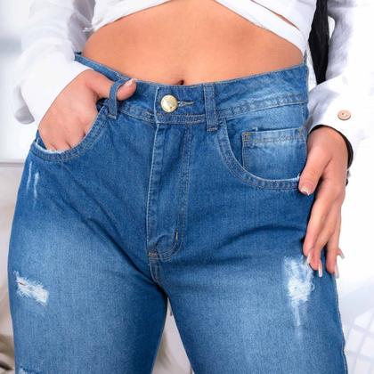 Imagem de Calça Mom Larga Feminina Super Estilosa Cintura Alta Jeans