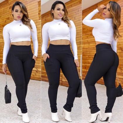 Imagem de Calça Montaria Gorgurão Legging Feminina Leg Canelada Com Bolsos