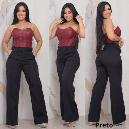 Imagem de Calça Pantalona Alfaiataria Feminina Social Cintura Alta Com bolso na frente e ziper