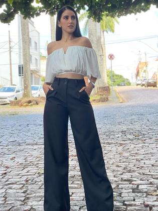 Imagem de Calça Pantalona Alfaiataria Wide Leg Social Cintura Alta