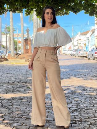 Imagem de Calça Pantalona Alfaiataria Wide Leg Social Cintura Alta
