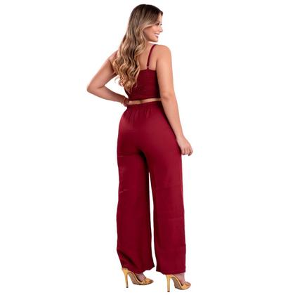Imagem de Calça Pantalona + Cropped Conjunto Feminino Vermelho