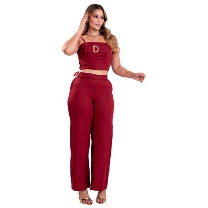 Imagem de Calça Pantalona + Cropped Conjunto Feminino Vermelho