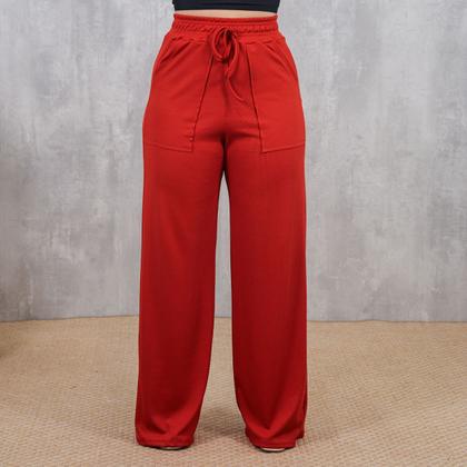Imagem de Calça Pantalona Feminina Canelada Cintura Alta Confortavel