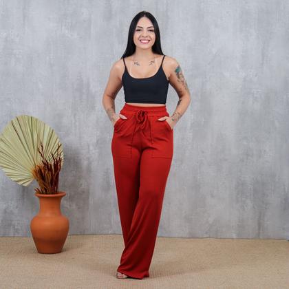 Imagem de Calça Pantalona Feminina Canelada Cintura Alta Confortavel