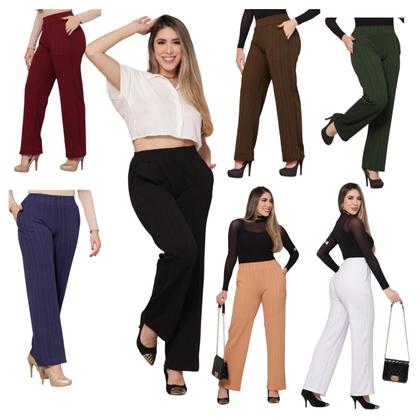 Imagem de Calça Pantalona Feminina Cintura Alta Com Elástico Cintura